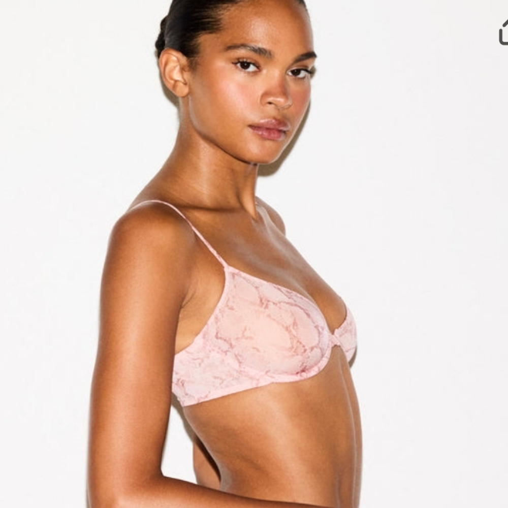 SKIMS Authentic Milky Sheer Snake Print Bralette Rose NWT Size SMALL
